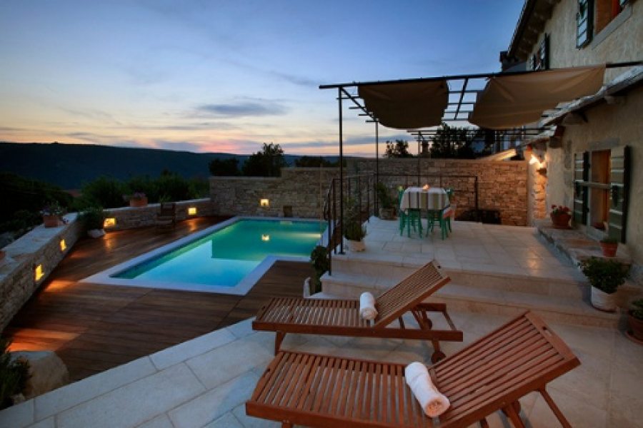 Villa Elci with pool at night