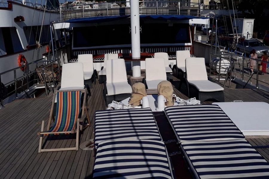 Sun lounges on deck